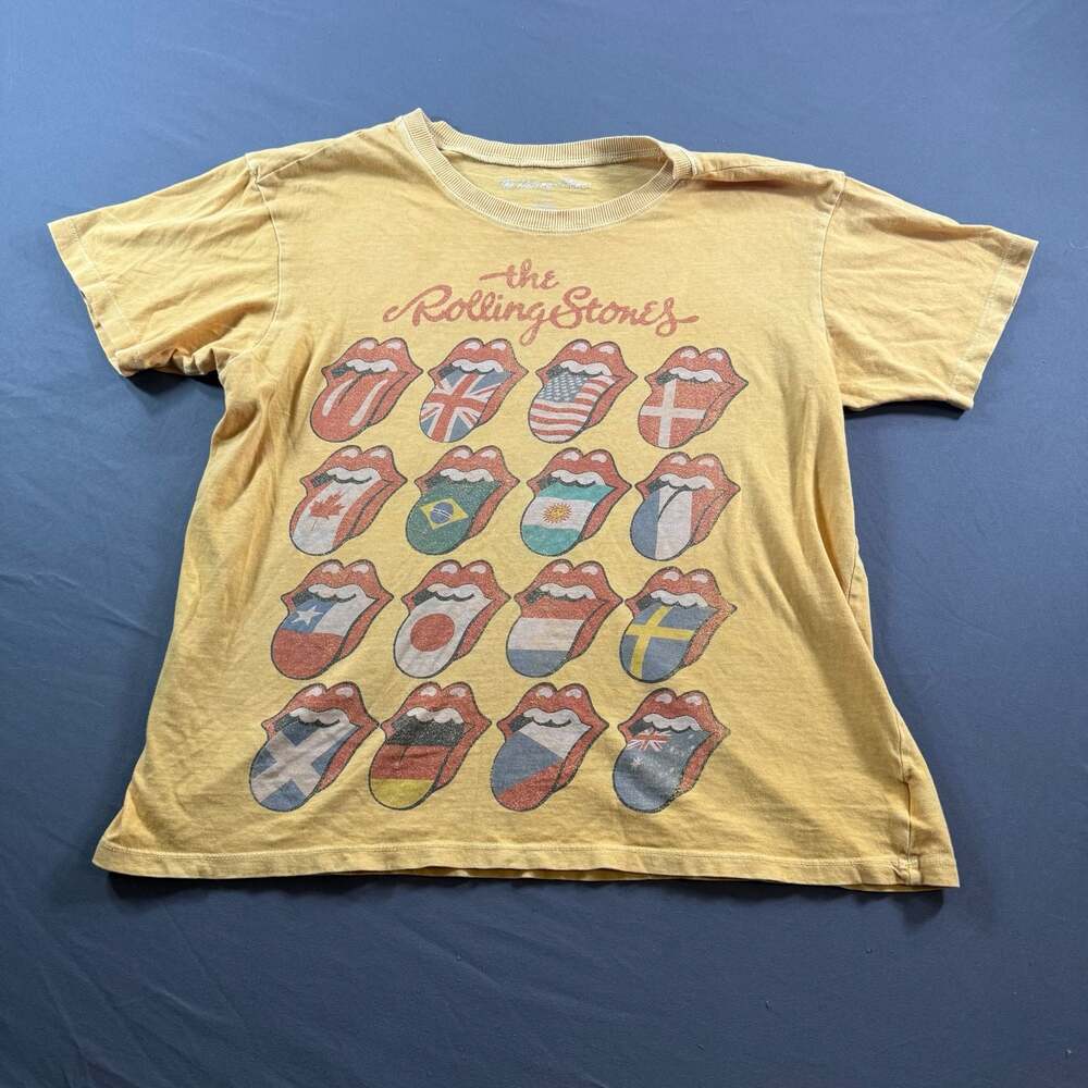 American Eagle Rolling Stones International Tongue Flags Graphic TShirt Yellow S